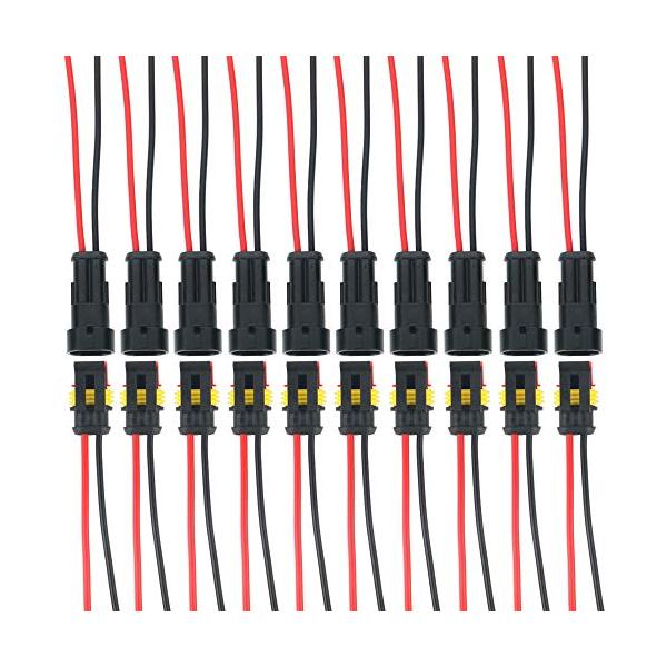 GTIWUNG 10 キット 2ピン防水コネクター2 ピンウェイ 車 防水 電気 コネクタ プラグ ワイヤー 17AWG マリーン 防水カプラー 2ピ