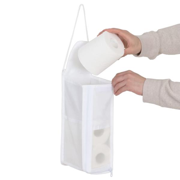 他サイト： アストロ トイレットペーパーホルダー 半透明 ホワイト 吊り下げ トイレペーパーストッカー トイレ収納 ポケット付き 110-07の商品画像