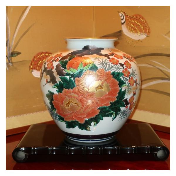 九谷焼 【在庫一掃セール】花瓶 陶器 九谷焼 本金牡丹梅 九谷焼 【在庫一掃セール】花瓶 陶器 九谷焼 本金牡丹梅