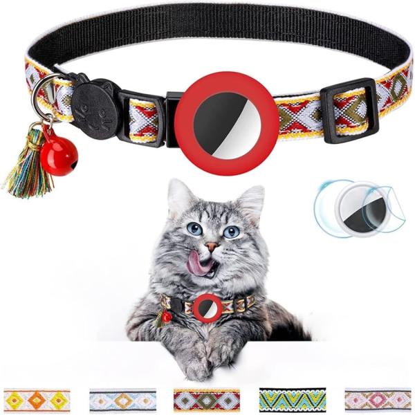 エアタグ用首輪 AirTag 猫 犬 ペット首輪 迷子 鈴 防水 ペット用品(レッド)