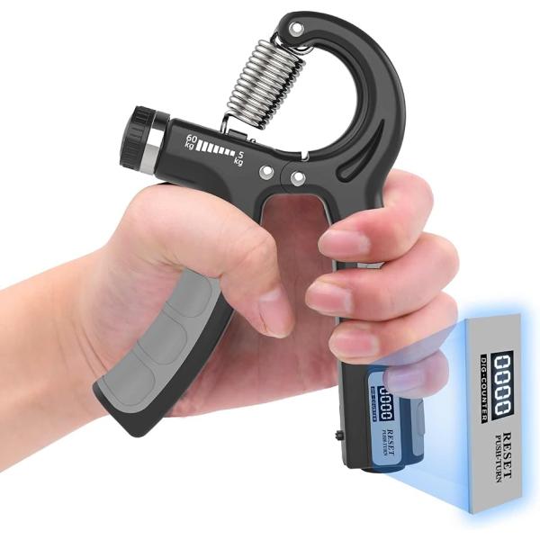 フィンガーパワー ハンドグリップ 電子計数 握力 トレーニング 握力グリップ 前腕 筋トレ 手首( black grey「1個」)