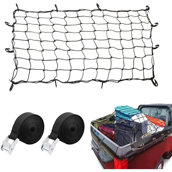 カーゴネット 90x120cm 車用 ラゲッジネット ルーフ 荷締めベルト 付き 2.0m 2本 荷物落下防止 MDM( 90cmx120cm)
