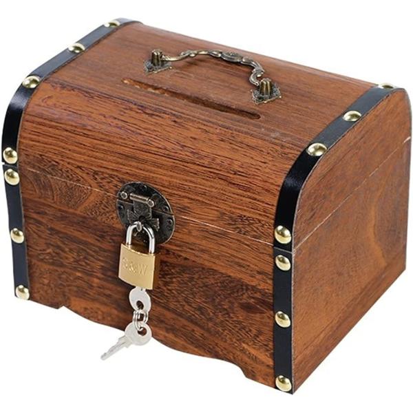 バリエーションコード : 2B2YK11U8H・木製の宝箱型 貯金箱です。・小さな専用南京錠が付属しているのでセキュリティ性が高く、中身をしっかりと守ります。小物入れとしてもご使用いただけます。・貯金箱の投入口は紙幣を折らずに入れられる幅が...