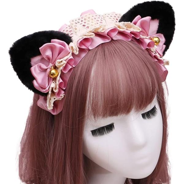 バリエーションコード : 2B46SLDCRJ・ふわふわの可愛いねこ耳付きレディースヘッドドレスです。レースとリボンで顔周りを華やかに彩ります。りぼんについたゴールドの小さな鈴がネコちゃんらしくてとってもキュートなゴスロリカチューシャです。...