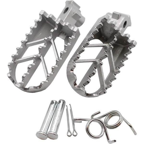 ・ＣＲＦ50に取付け可能なステンレス製ワイドフットペグ左右セットです。・ミニモト、オフロードを走行する方に最適です。ワイドタイプとなりますので幅がありフィット感がとても良いです。レースをする際など、安心感、安定感を求める方にお勧めです。・サ...