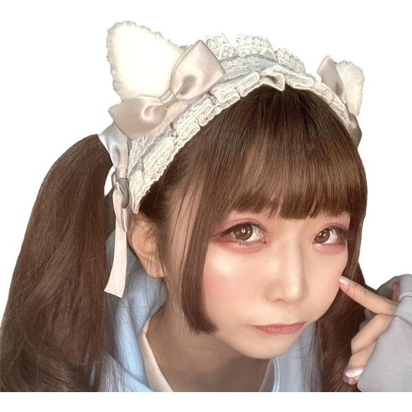 バリエーションコード : 2B2TK6UJGO・作りこまれたレース生地・見た目にかわいい大きなリボン・触り心地もいいふわふわの耳・長時間つけてもズレないクリップ仕様