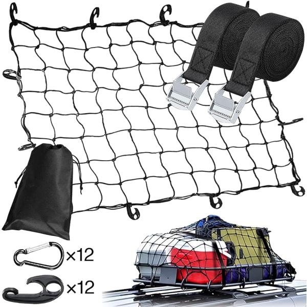 他サイト： カーゴネット 車 荷締めベルト 付き 2.5m x 2本 フックx12 カラビナx12 収納ポーチ付属 荷物落下防止 荷崩れ防止の商品画像