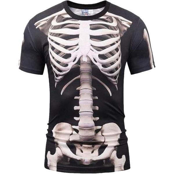 スケルトン Tシャツ リアル おもしろ 3Dプリント 半袖 骨 骸骨 レントゲン ハロウィン コスプレ 衣装 グッズ (ブラック,  L)