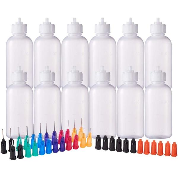 12個セットドロッパーボトル グルーボトル 液体容器 プラスチック( 12個ボトル＆24個ニードル＆12蓋,  50ml)