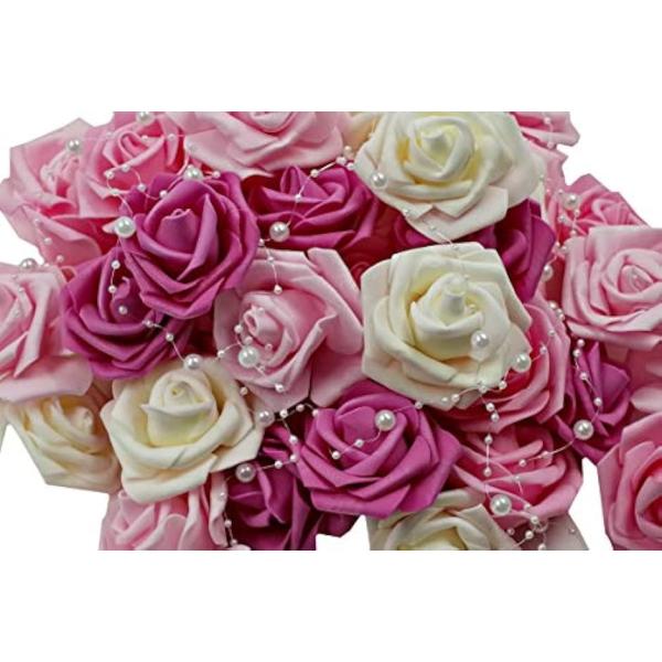 バリエーションコード : 2B8WFPIOVK・ブライダルやパーティ、イベントでのデコレーションにぜひ使いたい、バラの造花のセットです。華やかさをさらに際立たせてくれる、パールシャワーも一緒にお届け致します。・軽くて加工しやすいポリエチレン...