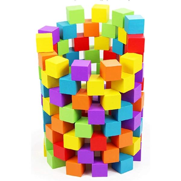 ・カラフルな木製キューブ積み木100個セット。・ブロック サイズ：2ｃｍx2ｃｍ ブロック100個セット ST TS パッケージ付き・お子様の図形問題で大変喜ばれております。紙で説明しても伝わらない?実際の図形なら理解した経験は御座いません...
