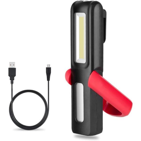 COB 作業灯 LEDワークライト USB充電式 懐中電灯 マグネットスタンド＆フック付き( レッド)