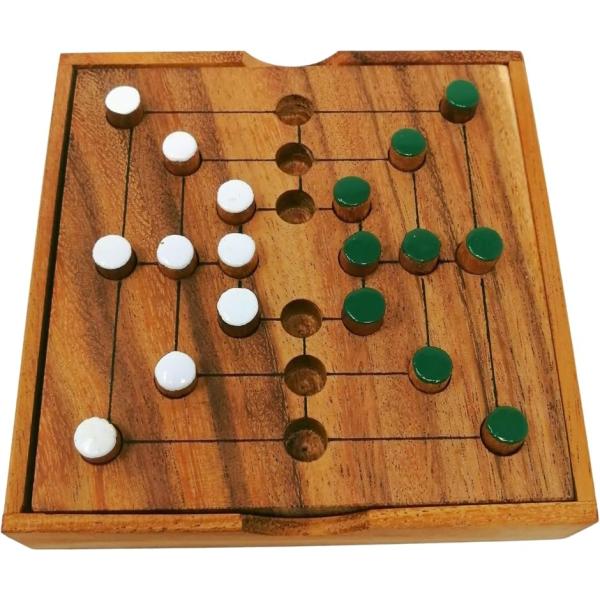 ナインメンズモリス 木製 ボードゲーム Nine Men's Morris Wooden Game (ホワイトグリーン)