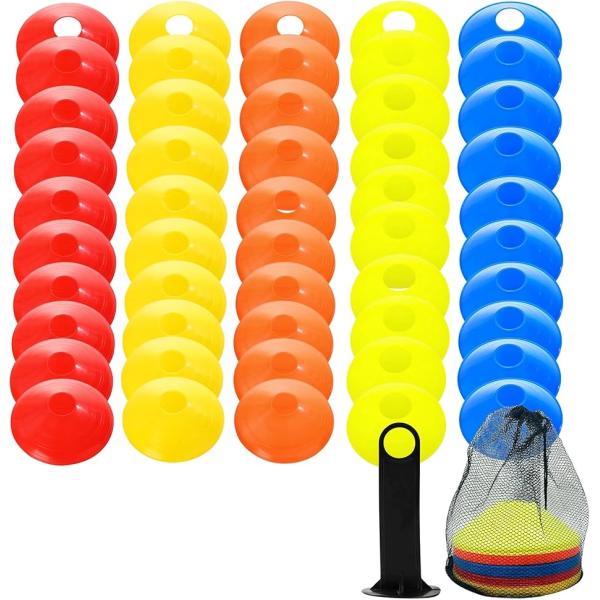 「踏んでも割れない」柔らかいポリエチレンでできている為誤って踏んでも割れず怪我もしにくく安心してお使いいただけます。コーンタイプとは違いディスク型なので圧迫感もありません。「目立つカラー＆コンパクトに収納」5色の目立つカラーでわかりやすく使...