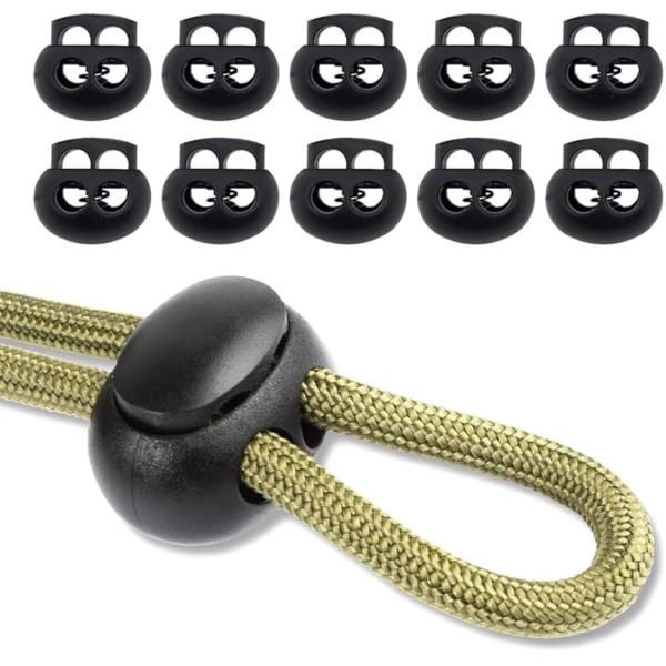他サイト： スプリングコードストッパー 紐止め 2つ穴 6mm コードロック トグルストッパー ブラック 黒 10個入りの商品画像