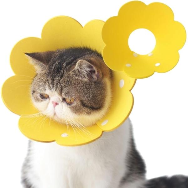 エリザベスカラー 猫 ソフト 軽量 犬 柔らかい 傷舐め防止 傷口 保護 可愛い (イエロー,  M)
