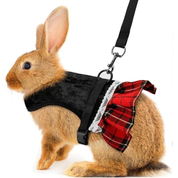 バリエーションコード : 2B9JUYYO88「しっかりホールド」首回りと胸周りでしっかりホールドできるウサギ用のハーネスです。お散歩中も迷子になりません。「チェックスカート」チェックのスカートのかわいいデザインです。レースがワンポイントに...