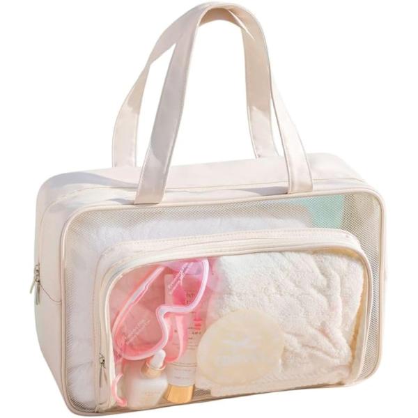 バリエーションコード : 2B9JKCY9FV「おしゃれな手提げバッグ」高品質のPVCとPU素材を使用し、丈夫で耐久性があり、何度でも繰り返し使えるプールバッグです。ジッパー付きで荷物の落下も防げます。半透明のおしゃれなデザインとなってます...