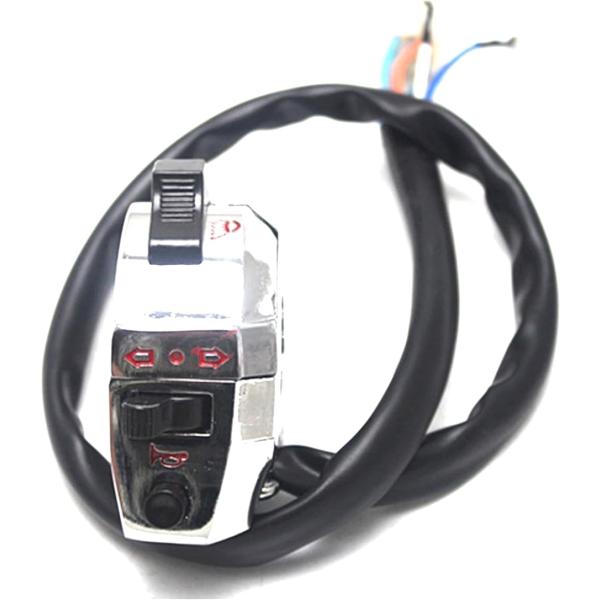 汎用タイプのハンドル径22mmに対応のバイク左スイッチです。メッキ仕上げで光沢が美しいのが特徴です。厚み3.3cmと薄型に仕上げています。薄型ながらもアルミ合金メッキ仕上げでがっちりしています。必要最低限の3機能のスイッチを搭載。ヘッドライ...