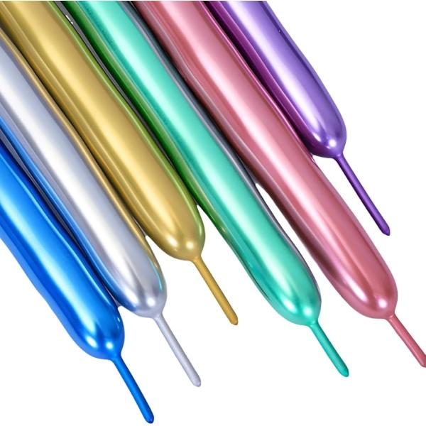 バルーンアート 風船 ペンシルバルーン マジックバルーン 割れにくい 100個セット (メタリックミックスカラー)