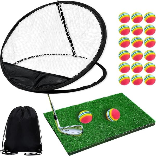 バリエーションコード : 2BUF5GGWKP「自宅ゴルフ練習セット・アプローチ練習器具」自宅の室内でのアプローチ練習に最適なゴルフ練習器具です。スイング・素振りトレーニングに最適なマット・ネット・ボールのセットです。「衝撃吸収。自宅の床を...