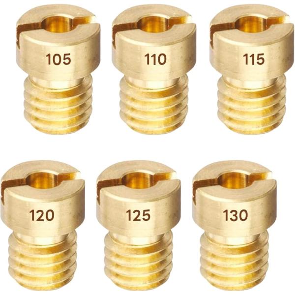 「メインジェットの番数」ジェットの番数には##105、#110、#115、#120、#125、#130。合計6個セットです。番数が大きくなれば穴の径も大きくなり、ガソリンを多く供給し、小さくなれば反対になるわけです。「メインジェットのサイズ...