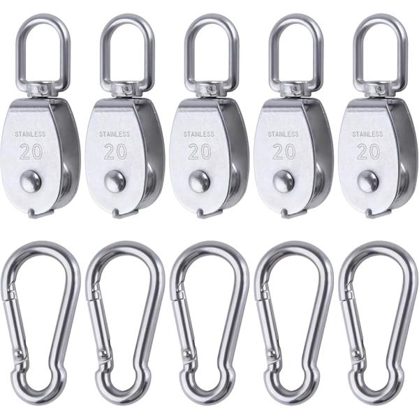 材質:304ステンレス鋼製のプーリーは錆びにくく、頑丈な構造と長寿命です360°自由回転:プーリーの回転ヘッドは、360°回転させることができる固体の円筒形ヘッドであり、ロープ/ワイヤーの結び目を防ぎます。スムース＆ノーバリ:小さなプーリー...