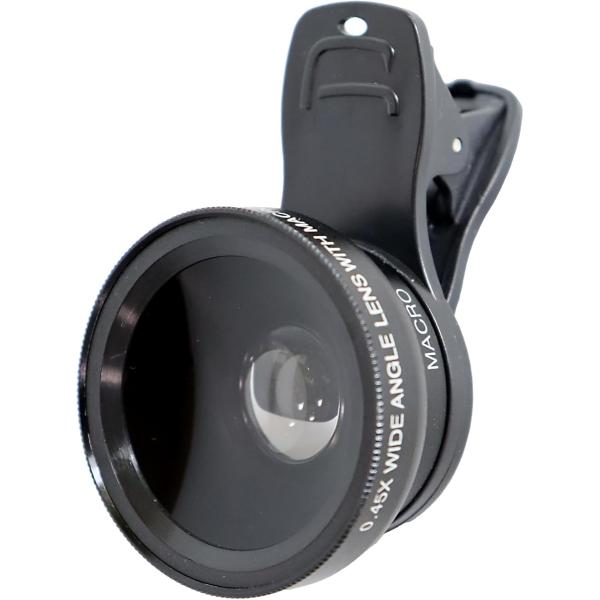 スマホ 望遠レンズ や 広角レンズ スマホ 用として活用。「2in1デザイン」0.45X広角レンズと12.5X マクロレンズが一体となったデザイン。広い風景を撮影できる広角レンズと、細部まで鮮明に捉えるマクロレンズを使い分けを実現。「対応機...