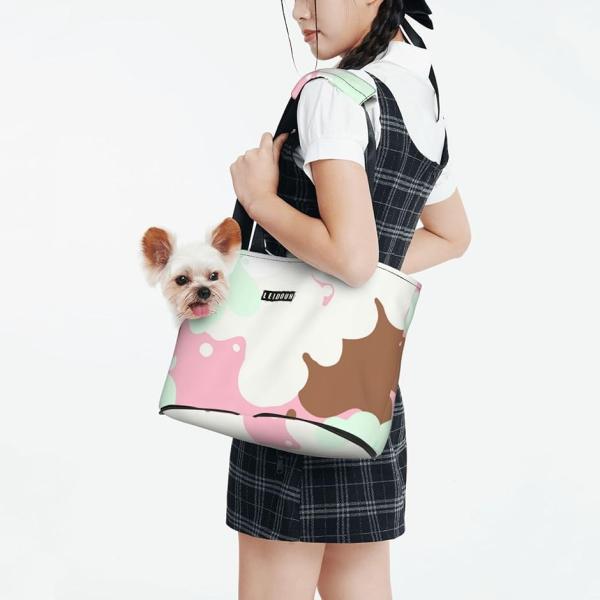 Leidounのペット用携帯折りたたみショルダーバッグは、猫や小型犬のための屋外ポータブルペットバッグとして最適です。ピンクと緑のバブルフラワープリントが愛らしいデザインですこのペットキャリーバッグはコンパクトで持ち運びやすく、折りたたんで...