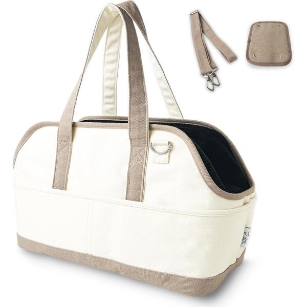 他サイト： ペット キャリーバッグ 犬 猫 ペットキャリー トートバッグ(生成り x グレージュ,  M(40L x 20W x 30H cm))の商品画像