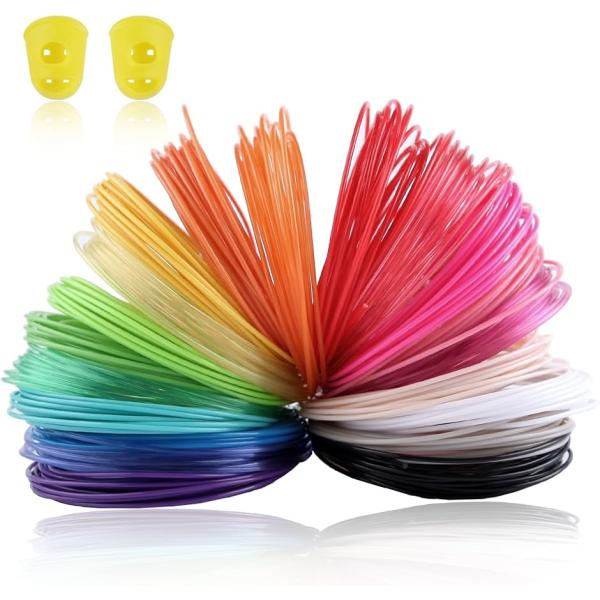 3Dペンフィラメントリフィル 1.75mm PLA 3dプリンター フィンガーキャップ2個付き 詰め替えサンプルパック 20色 (多色)
