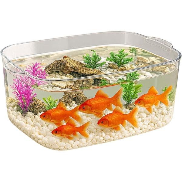 金魚鉢 水槽 飼育 大容量 アクアリウム インテリア 容器 ボウル プラスチック 透明 (大:40x27x14cm)