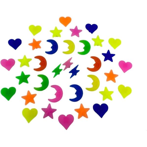 自転車にオシャレをプラス。自転車の車輪に取り付けるだけで自分だけのオリジナル自転車にデコレーションが出来るスポークデコレーションです。ハート・スター・月・イナズマなどのデザインがミックスで入ったカラフル36個セットです。お子様が自転車に乗る...