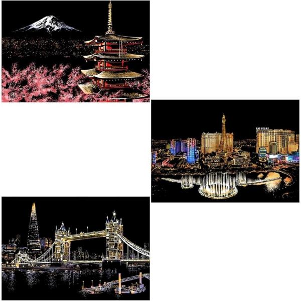 スクラッチアート キット A3 セット 風景 趣味 インテリア 大人 初心者セット おうち時間 飾れる 絵(B)
