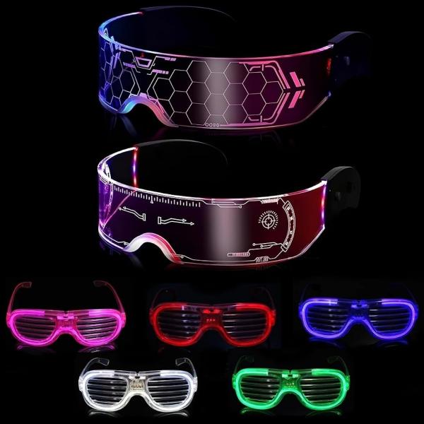 サイバーパンク2個+パーティーメガネ5色セット 光る 7色 LED (Blue， pink， white， green， red)