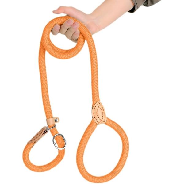 スリップリード 犬リード 猫 小型犬 中型犬 大型犬 犬用 (オレンジ,  長さ150cm x 幅6mm)