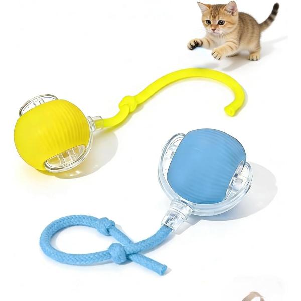 猫用おもちゃボール 電動自動動きおもちゃ 自動猫ボールおもちゃ インタラクティブ猫ボール USB 充電式 360 度回転 MDM (青と黄色)