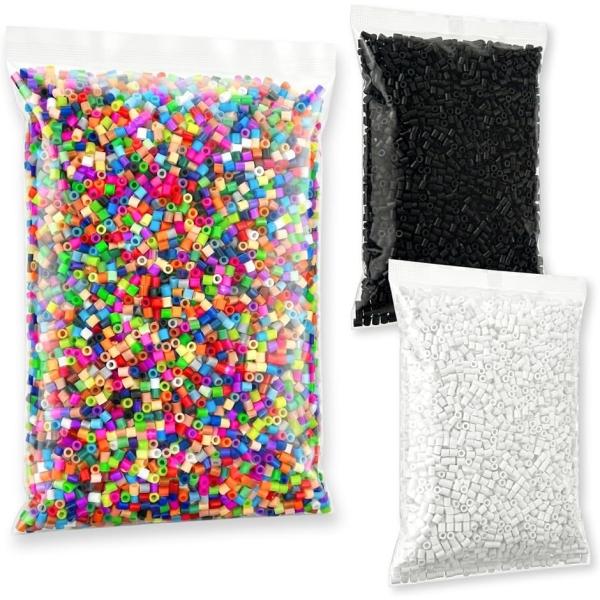 アイロンビーズ セット 大容量 約16000粒 補充用 くっつきやすい 手芸 子供 1000g (カラフル ＆ 白黒,  5mm)