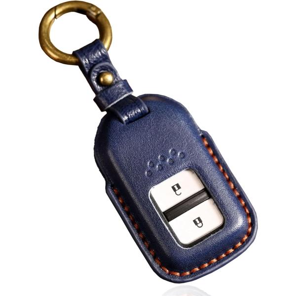 互換品 ホンダ キーケース ヴェゼル フリード WR-V 本革 キーカバー フィット ステップワゴン シビック オデッセイ (ネイビー)
