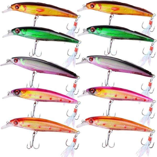 フローティングミノー ルアーセット 10色入り シーバス ヒラメ 青物 トレブルフック (11.2cm - ナチュラル・食わせ系セット)