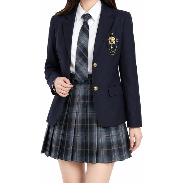 JK制服 ブレザー 5点セット 女子高生 コスプレ スクールウェア 長袖シャツ チェックスカート ネクタイ バッジ付き 卒業式 (M)