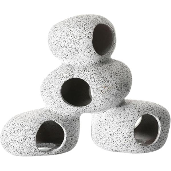 水槽 オブジェ オーナメント シェルター 丸石風 セラミック 隠れ家 アクアリウム 熱帯魚 (グレー,  大)