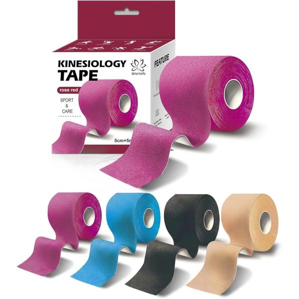 TIME HERB キネシオロジー テーピングテープ 50mmx5m 高伸縮 通気性 耐水性 ラテックスフリー ソフトタイプ (ピンク)