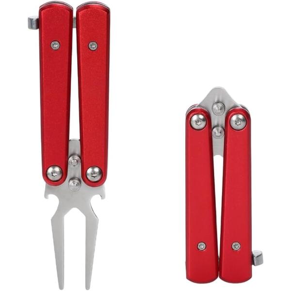 ゴルフ グリーンフォーク 折りたたみ ワンタッチ 金属製 ディボット 芝修復 景品 MDM (レッド)