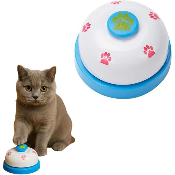 コールベル ペット用 呼び鈴 犬 猫 トレーニングベル 卓上ベル しつけ用 おもちゃ ボタン型 呼び出し ごはん合図 電池不要 (青x白)