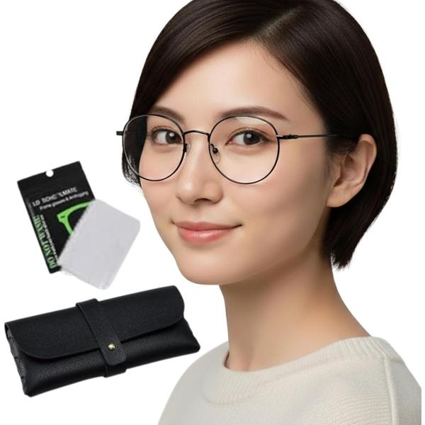 ブルーライトカットメガネ 眼鏡 3点セット 眼鏡ケースと眼鏡拭きが付属 PCめがね UVカット 紫外線カット (ブラック/シルバー)