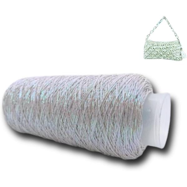 メタリックヤーン 480ｍ ラメ毛糸 光沢糸 かぎ針 編み物 大人の編み物(ミルキーホワイト)