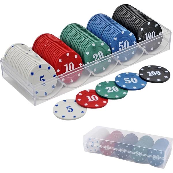 「自宅がカジノに早変わり」ポーカーチップセットで、カジノさながらの雰囲気を自宅で再現。適度な重量感とマットな質感がリアルなゲーム体験を提供します。ポーカー、バカラ、ブラックジャックなど幅広いゲームに最適です。「5種類の数字入り・合計100枚...