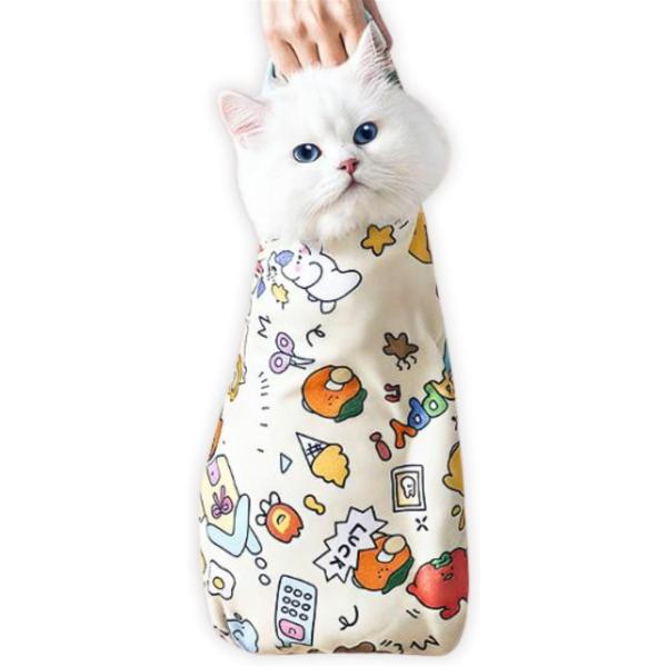 こもれび屋 猫用 グルーミングバッグ 爪切り用 引っかき傷防止 (らくがき,  70x70cm)