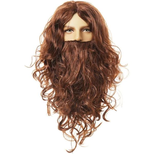 サンタ ひげ 髭 かつら ウィッグ セット コスプレ 変装 魔法使い 原始人 仮装 コスチューム (ブラウン)
